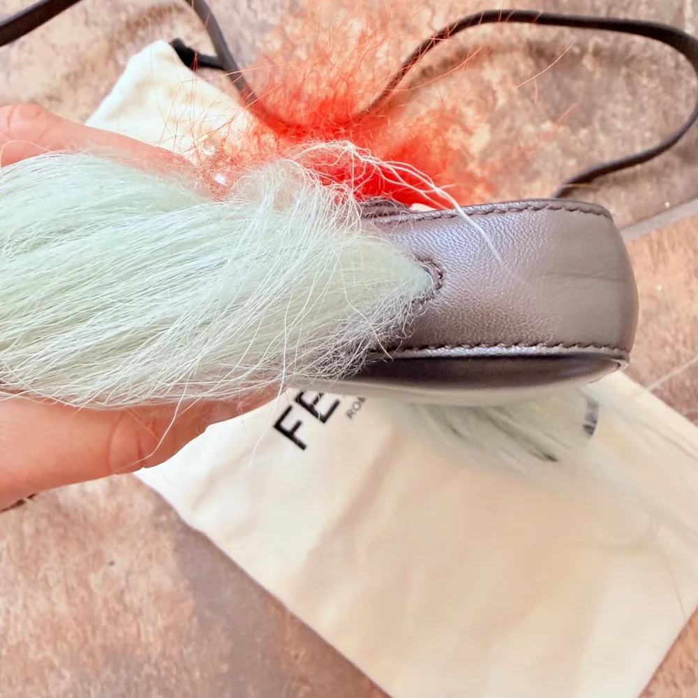 $1750 Fendi 'Micro Monster' Genuine Fox & Lamb Fur Baguette Leather Mini Bag - Picture 10 of 15